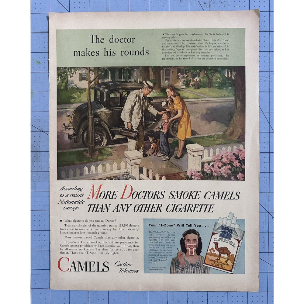 1946 Camel Cigarettes More Doctors Smoke Camels Making His Rounds Print Ad
